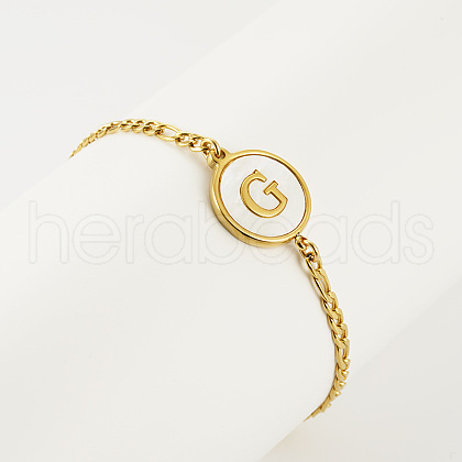 Flat Round with Letter Pattern 304 Stainless Steel Link Bracelets FS-WG4692B-49-1
