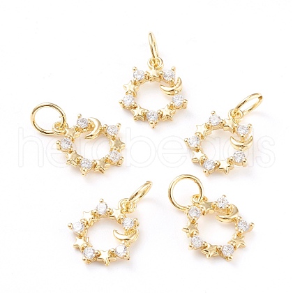 Brass Micro Pave Clear Cubic Zirconia Charms ZIRC-I043-26G-1