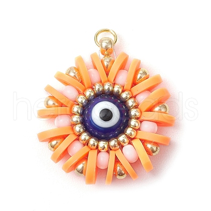 Handmade Polymer Clay and Evil Eye Lampwork and Glass Round Pendants PALLOY-MZ00638-05-1