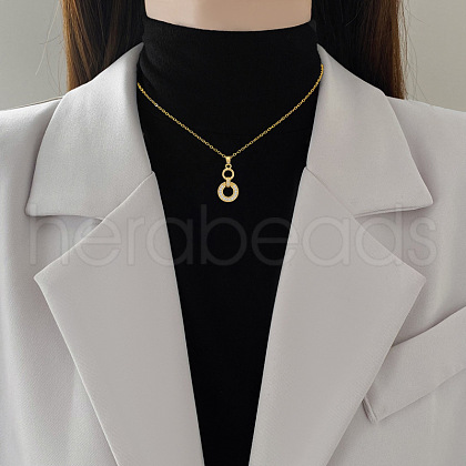 Double Rings 304 Stainless Steel Micro Pave Clear Cubic Zirconia Pendant Necklaces FS-WG3DD11-01-1