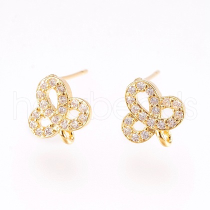 Brass Micro Pave Cubic Zirconia Stud Earring Findings KK-F753-03G-RS-1