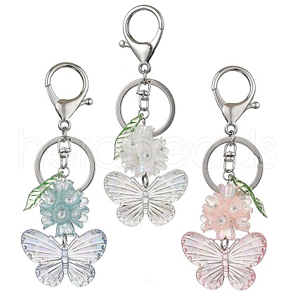 3Pcs 3 Colors Butterfly & Flower Acrylic Pendant Keychain KEYC-JKC00988-1