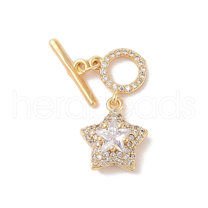 Golden Brass Micro Pave Clear Cubic Zirconia Toggle Clasps KK-B100-040G-01-1