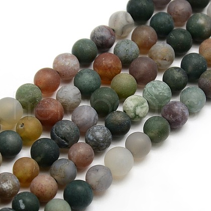 Frosted Natural Indian Agate Round Bead Strands G-M063-8mm-01-1