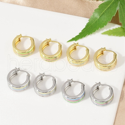 Stripe Brass Enamel Hoop Earrings EJEW-M082-02PG-1