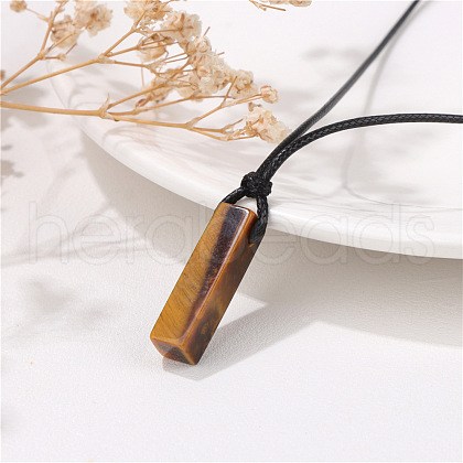 Natural Tiger Eye Cuboid Pendant Necklaces FS-WG7338A-07-1