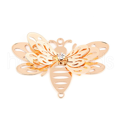 Brass Crystal Rhinestone 3D Bee Connector Charms KKC-T003-03KCG-1