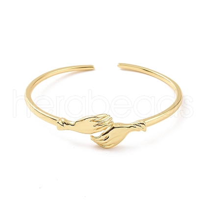 Brass Double Hand Hug Cuff Bangle for Women BJEW-G661-01G-1