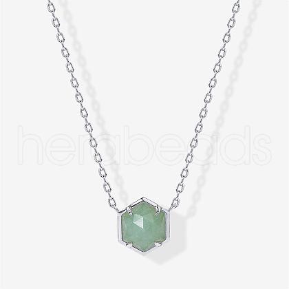 Brass Pave Natural Green Quartz Hexagon Pendant Necklaces for Women FS-WG13B5A-06-1