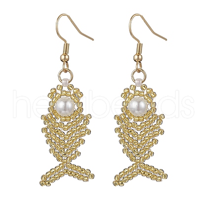 Fishbone Glass Seed Beads Dangle Earrings EJEW-MZ00439-04-1