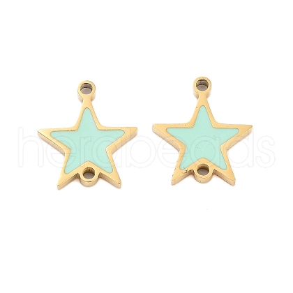 304 Stainless Steel Aquamarine Enamel Connector Charms STAS-Z078-14G-1