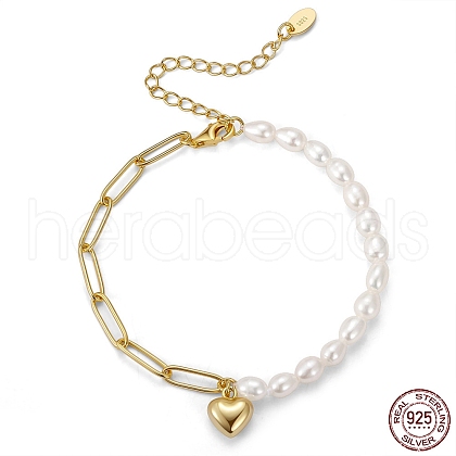 925 Sterling Silver Heart Charm Bracelet BJEW-I314-143-1