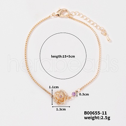 Cute and Stylish Flower Brass Rhinestone Charm Bracelets for European and American KS5683-11-1