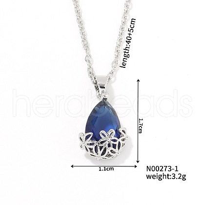 Mini 3D Fashionable Cute Versatile Elegant Brass Glass Teardrop Pendant Necklaces LA0295-3-1