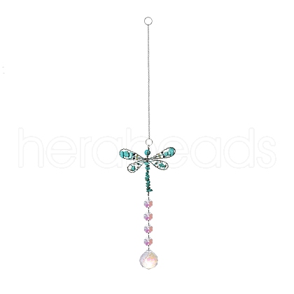 Stainless Steel Wire Wrapped Gemstone Chip Hanging Ornaments PW-WGDBC52-03-1