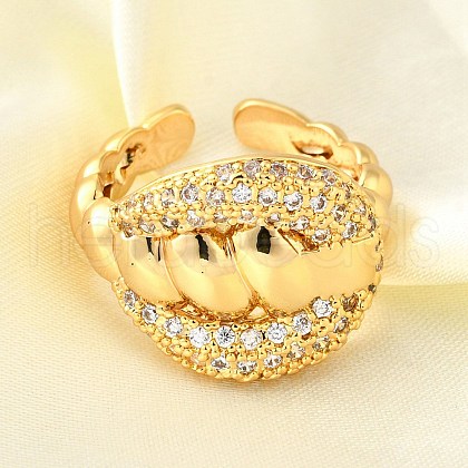 Brass Micro Pave Cubic Zirconia Adjustable Open Cuff Rings for Women RJEW-K292-05G-1