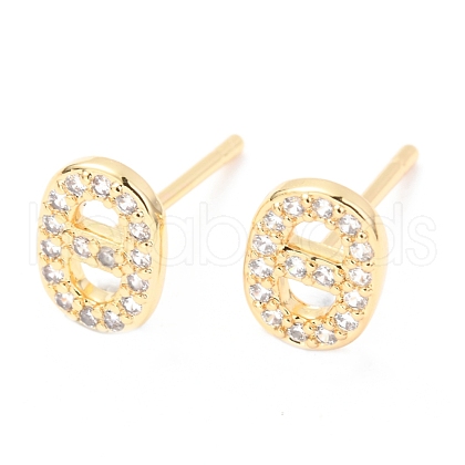 Brass Micro Pave Clear Cubic Zirconia Stud Earrings EJEW-O103-07G-1