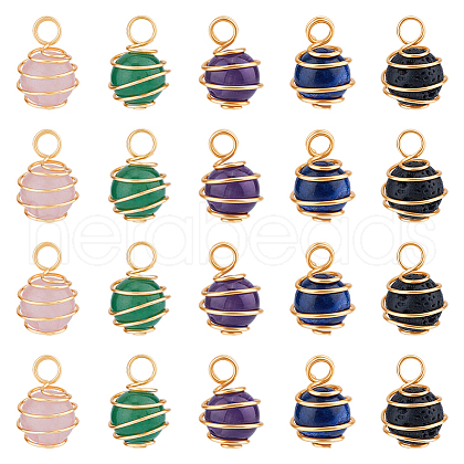 SUPERFINDINGS 4 Sets Natural Mixed Stone Copper Wire Wrapped Pendants FIND-FH0009-11-1