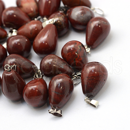 Teardrop Natural Red Rainbow Jasper Pendants G-Q435-19-1