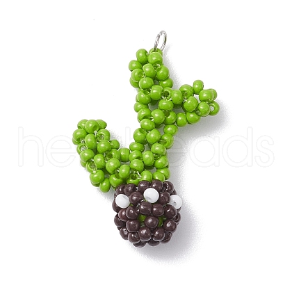 Handmade Glass Seed Beaded Cactus Pendants PALLOY-MZ00684-1