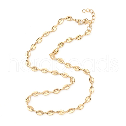 PVD Vacuum Plating 304 Stainless Steel Coffee Bean Chain Necklaces NJEW-O123-01G-1