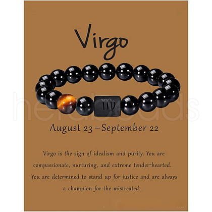 12 Constellation Natural Round Tiger Eye Beads Stretch Bracelets WGD22B0-09-1