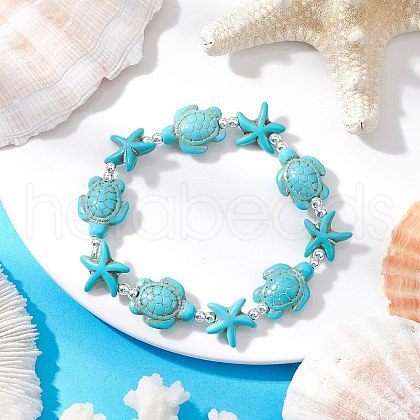 Synthetic Turquoise Beaded Stretch Bracelets for Men Women BJEW-JB11761-02-1