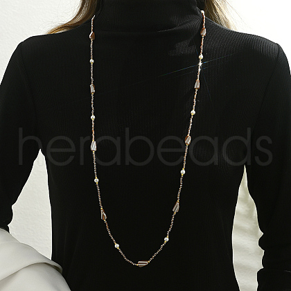 Fashionable Glass & Plastic Imitation Pearl Round Teardrop Beaded Long Necklaces for Women ZZ8704-1-1