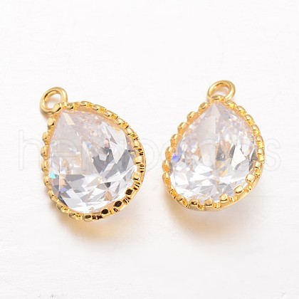 Teardrop Brass Cubic Zirconia Pendants KK-L134-22G-1