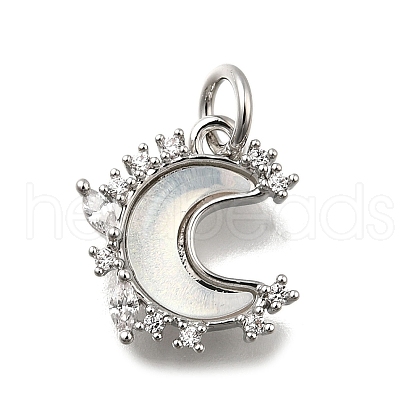 Brass Micro Pave Clear Cubic Zirconia with Glass Charms KK-G525-06P-03-1