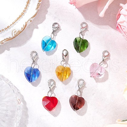 7Pcs 7 Colors Faceted Heart Glass Pendants Decoration HJEW-JM02993-02-1