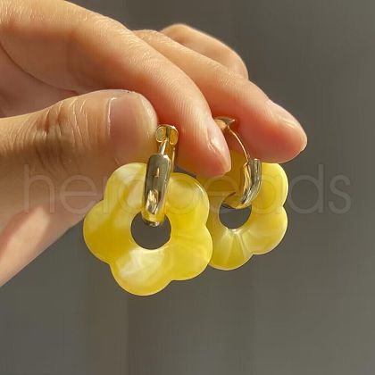 Flower Stainless Steel Acrylic Hoop Earrings FS-WGEB331-25-1