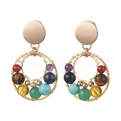7 Chakra Round Gemstone Dangle Earrings EJEW-TA00508-1