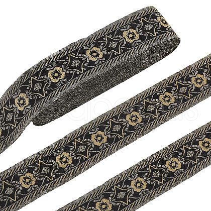 10 Yards Ethnic Style Polyester Jacquard Flower Ribbons SRIB-WH0011-203A-1