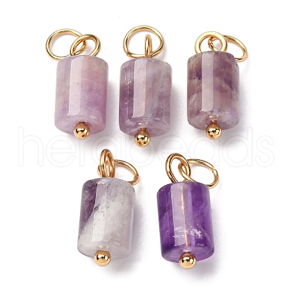 Natural Amethyst Column Charms with 304 Stainless Steel Jump Rings G-Q032-01D-1
