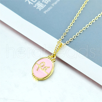 Brass Enamel Faith Fe Oval Pendant Necklaces with Clear Cubic Zirconia for Women FS-WGC0F61-07-1