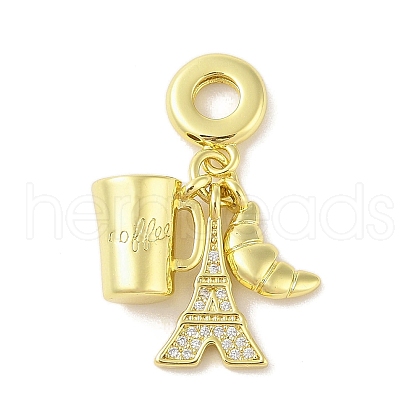 Rack Plating Brass Micro Pave Clear Cubic Zirconia European Dangle Charms KK-S380-26G-1