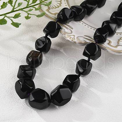 Natural Dyed & Heated Black Agate Nuggets Beaded Necklaces for Women Men NJEW-K388-01P-1