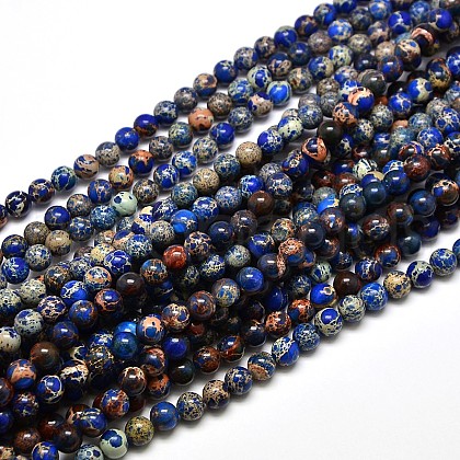 Natural Imperial Jasper Round Bead Strands G-I103-6mm-08-1