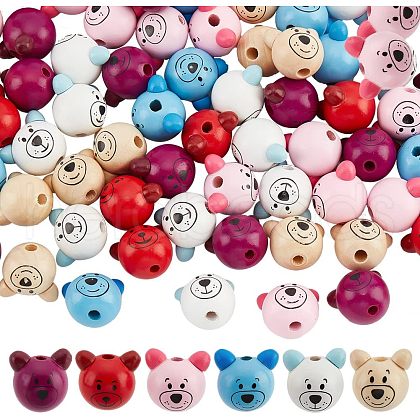  72Pcs 6 Styles Printed Natural Wooden Beads WOOD-NB0002-07-1