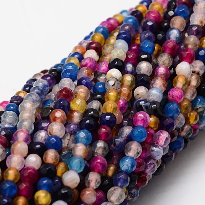 Faceted Natural Agate Round Beads Strands G-E318C-4mm-01-1