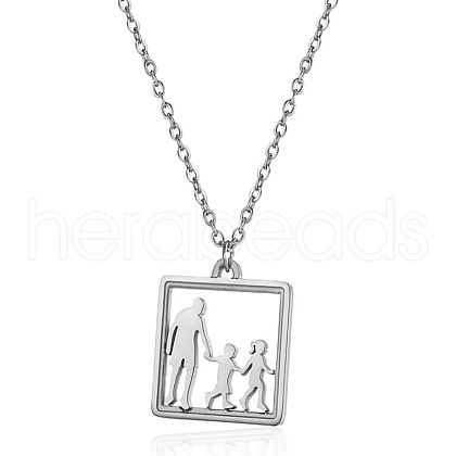 Mother's Day Stainless Steel Family Silhouette Pendant Necklaces for Women RN1397-2-1