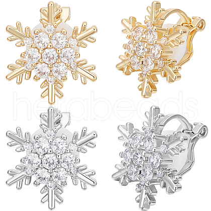 Beebeecraft 2 Pairs 2 Colors Brass Micro Pave 3A Clear Cubic Zirconia Clip-on Earrings EJEW-BBC0001-59-1