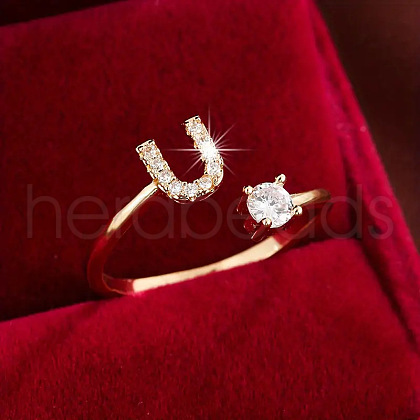 Brass Micro Pave Cubic Zirconia Cuff Rings WG75066-21-1