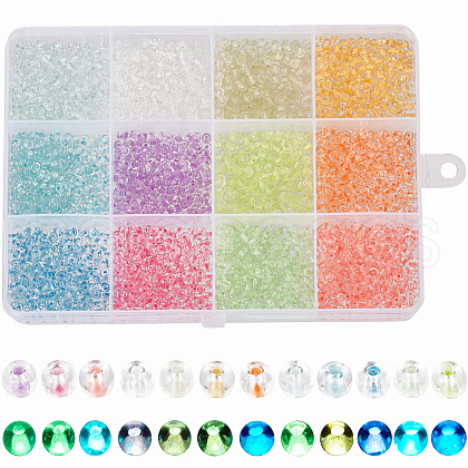 SUNNYCLUE 12 Colors Glow in the Dark Luminous Transparent Glass Round Seed Beads GLAA-SC0002-06A-1