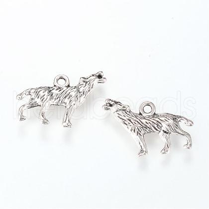 Tibetan Style Alloy Howling Wolf Pendants TIBE-S302-07AS-LF-1