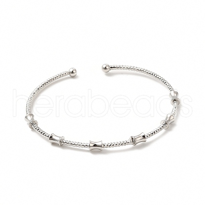 Rack Plating Brass Drum Beaded Open Cuff Bangle for Women BJEW-E073-07P-1