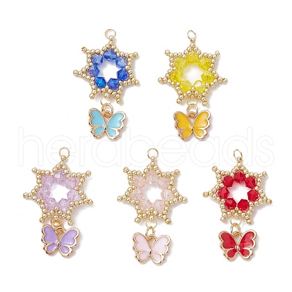 Glass Seed Beaded Flower Pendants PALLOY-MZ00623-1