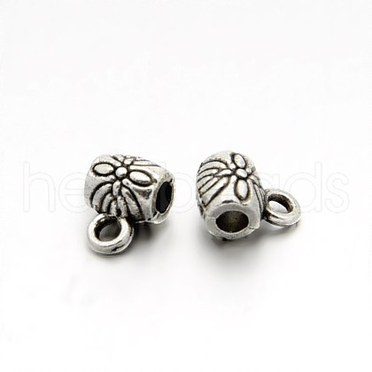 Tibetan Style Alloy Barrel Carved Flower Bail Beads TIBEB-O004-49-1