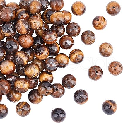 Olycraft Grade AB Natural Tiger Eye Round Beads Strands G-OC0001-78B-1